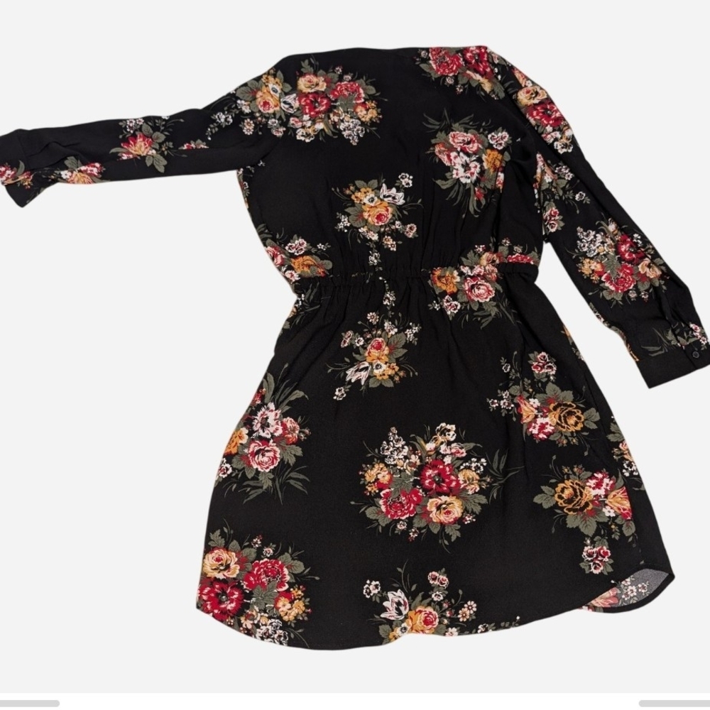 LOFT Black Floral Long Sleeve Casual Dress - Picture 2 of 7
